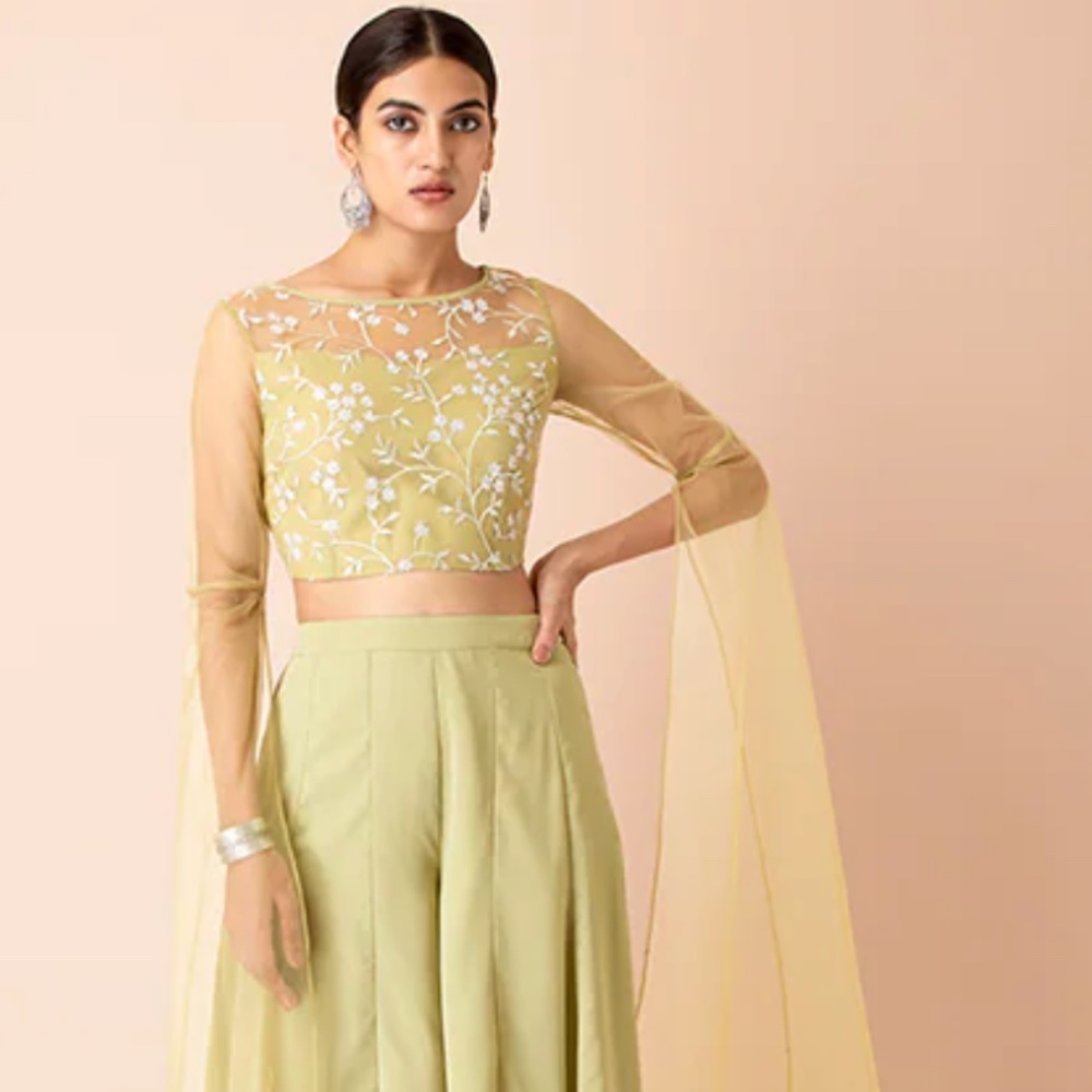 Lime Embroidered Maxi Sleeve Crop Top